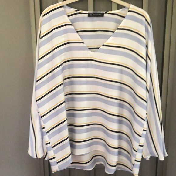 INC Silk striped V-neck blouse petite large - Picture 1 of 6